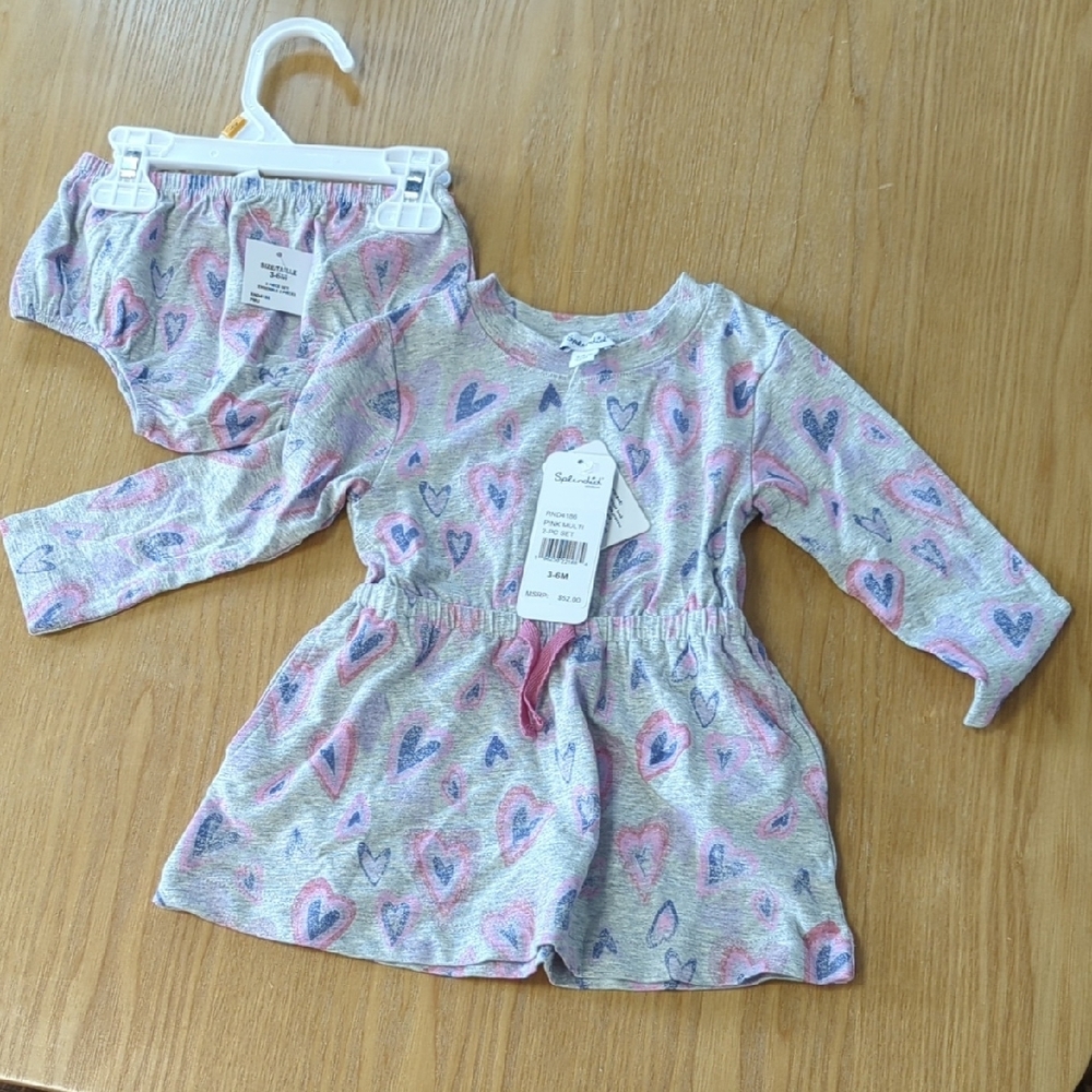 Splendid Kids Dress Set - Gray with Pink and Purple Hearts